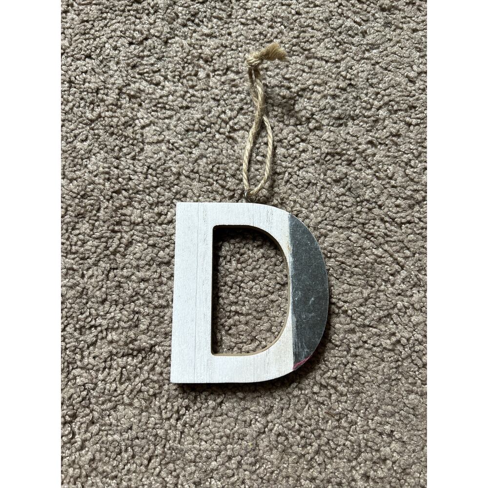 Letter D Initial White & Silver Wooden Christmas Ornament Decor
